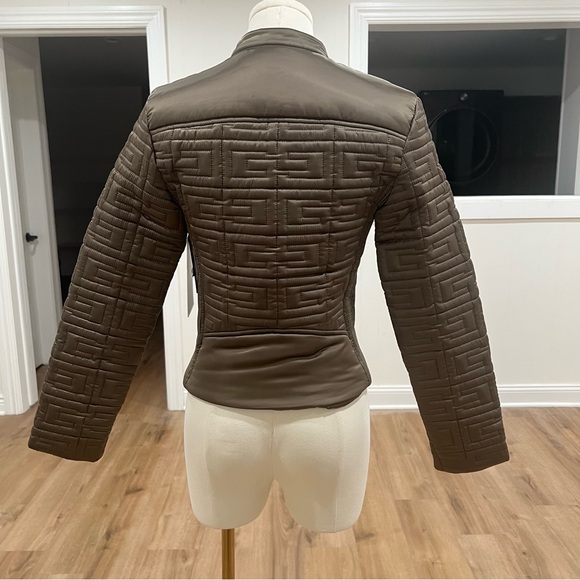GUESS Quilted Metallic Satin Moto Jacket Desert Green Cropped XS - Picture 5 of 17